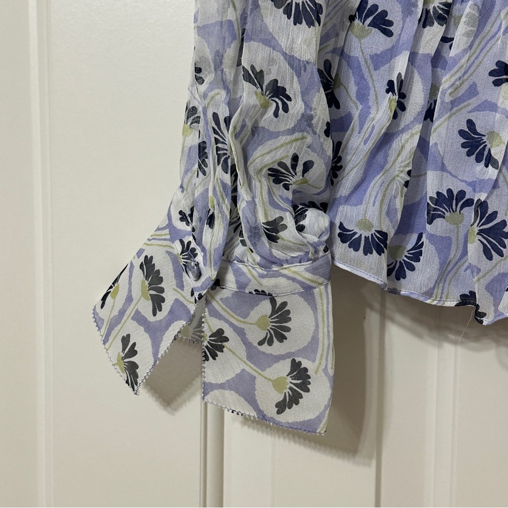 NWT Rebecca Taylor Deco Floral Print Silk Blouse Fleur Aster Ruffle Peplum Sz 8 - Picture 10 of 13